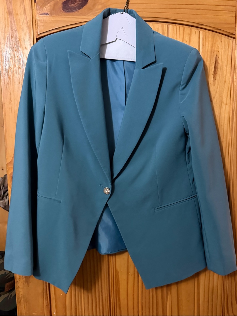 Sherry Be Teal Women's Single-Button Blazer Jacket worn 1x